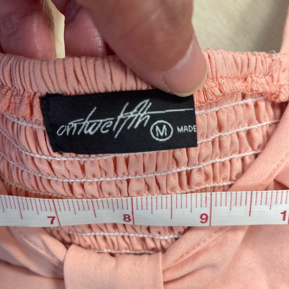 Peach Boho Crop Top Bow Front Ruffle Sleeve Smocked Back Festival M - Picture 7 of 8